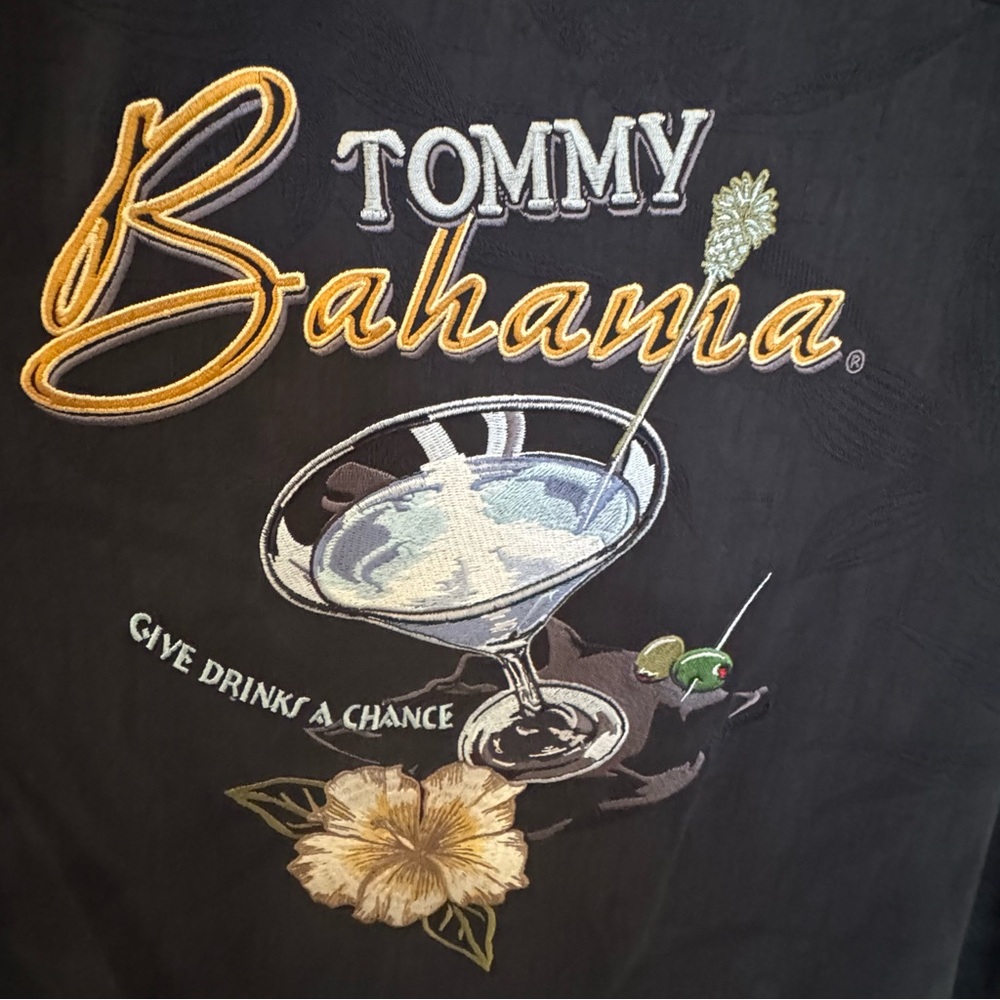 Tommy Bahama Black Button-Up Camp Shirt with Script Logo